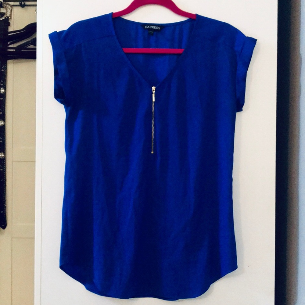 Office Appropriate Short Sleeve Blouse with Zipper